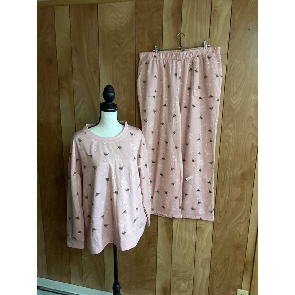 Rae Dunn Pink Martini Espresso Yourself Pajama Set XL Lounge Sweatshirt Pants